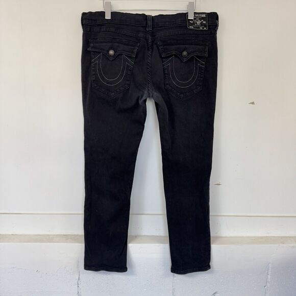 True Religion Rocco Relaxed Skinny Jeans Black Wash Flap Pockets Size 40 GUC - Picture 3 of 11